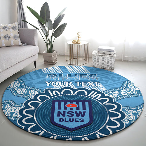 Custom NSW Blues Rugby Round Carpet Aussie Aboriginal Mix Polynesian Pattern