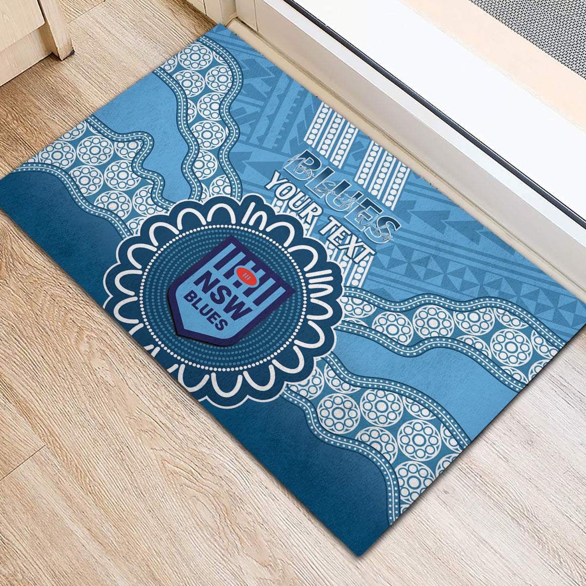 Custom NSW Blues Rugby Rubber Doormat Aussie Aboriginal Mix Polynesian Pattern