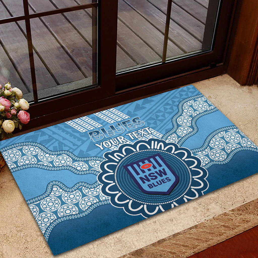 Custom NSW Blues Rugby Rubber Doormat Aussie Aboriginal Mix Polynesian Pattern