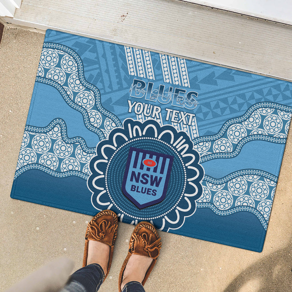 Custom NSW Blues Rugby Rubber Doormat Aussie Aboriginal Mix Polynesian Pattern