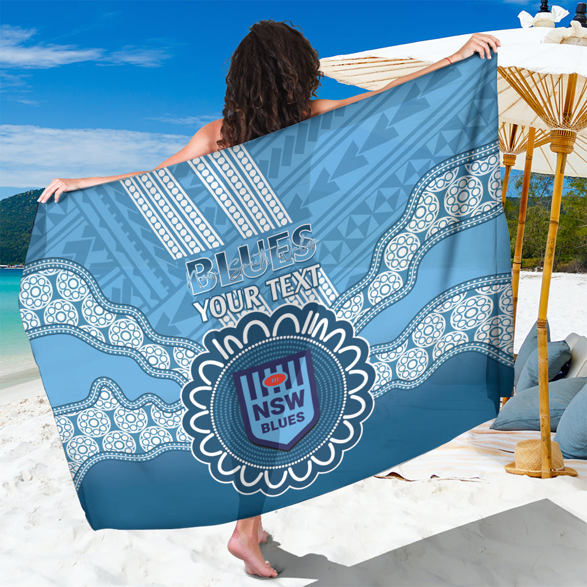 Custom NSW Blues Rugby Sarong Aussie Aboriginal Mix Polynesian Pattern