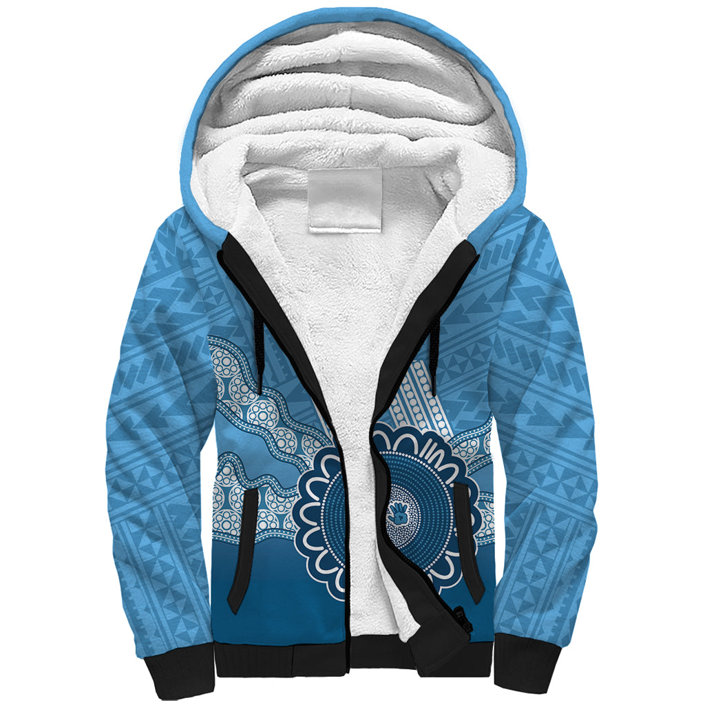 Custom NSW Blues Rugby Sherpa Hoodie Aussie Aboriginal Mix Polynesian Pattern