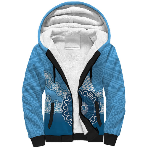 Custom NSW Blues Rugby Sherpa Hoodie Aussie Aboriginal Mix Polynesian Pattern