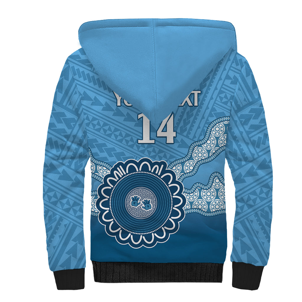 Custom NSW Blues Rugby Sherpa Hoodie Aussie Aboriginal Mix Polynesian Pattern