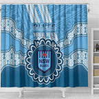 Custom NSW Blues Rugby Shower Curtain Aussie Aboriginal Mix Polynesian Pattern