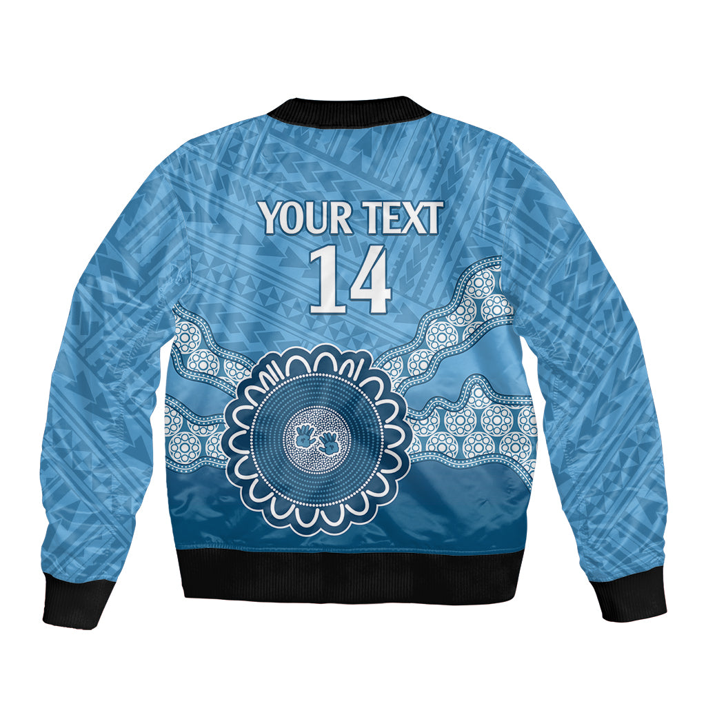 Custom NSW Blues Rugby Sleeve Zip Bomber Jacket Aussie Aboriginal Mix Polynesian Pattern