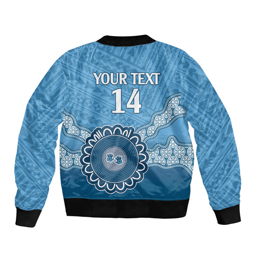 Custom NSW Blues Rugby Sleeve Zip Bomber Jacket Aussie Aboriginal Mix Polynesian Pattern