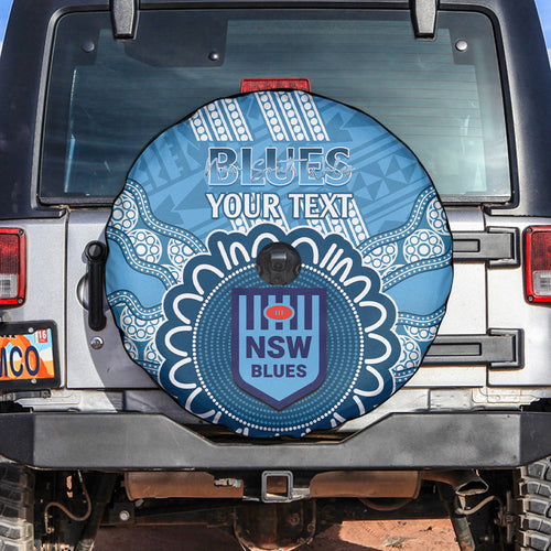 Custom NSW Blues Rugby Spare Tire Cover Aussie Aboriginal Mix Polynesian Pattern