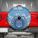 Custom NSW Blues Rugby Spare Tire Cover Aussie Aboriginal Mix Polynesian Pattern