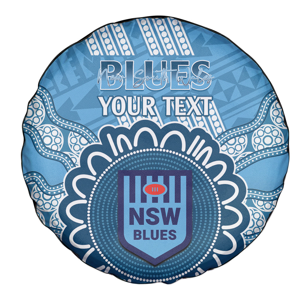 Custom NSW Blues Rugby Spare Tire Cover Aussie Aboriginal Mix Polynesian Pattern