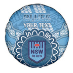 Custom NSW Blues Rugby Spare Tire Cover Aussie Aboriginal Mix Polynesian Pattern