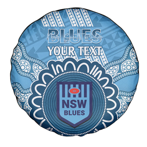 Custom NSW Blues Rugby Spare Tire Cover Aussie Aboriginal Mix Polynesian Pattern
