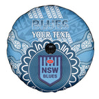 Custom NSW Blues Rugby Spare Tire Cover Aussie Aboriginal Mix Polynesian Pattern