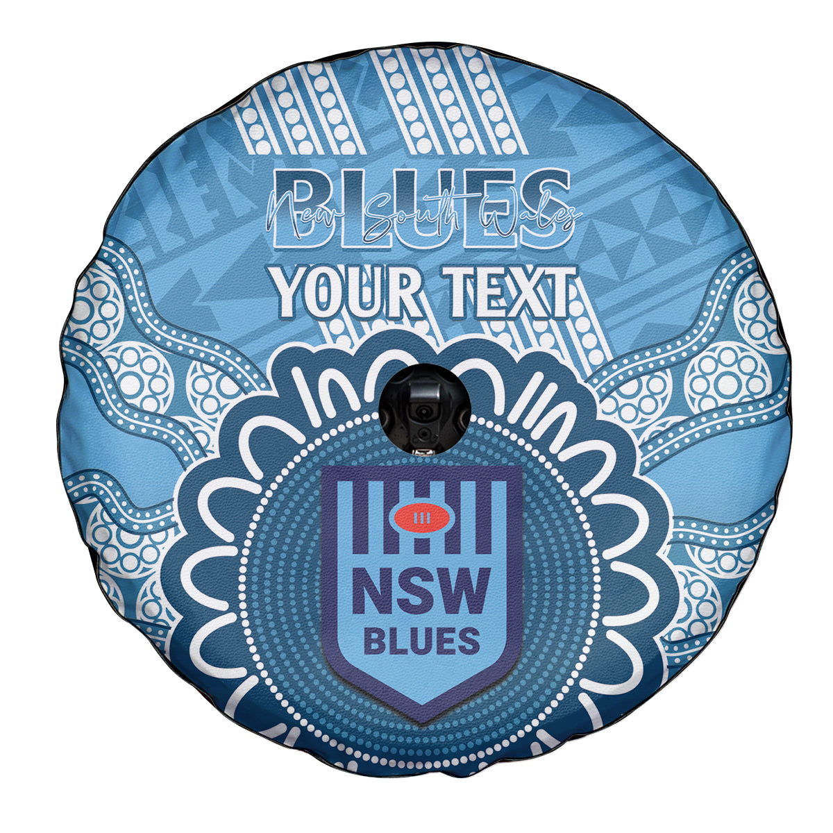 Custom NSW Blues Rugby Spare Tire Cover Aussie Aboriginal Mix Polynesian Pattern