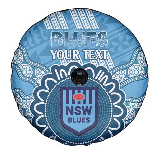 Custom NSW Blues Rugby Spare Tire Cover Aussie Aboriginal Mix Polynesian Pattern