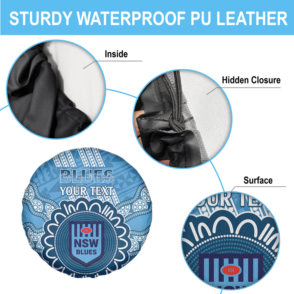 Custom NSW Blues Rugby Spare Tire Cover Aussie Aboriginal Mix Polynesian Pattern