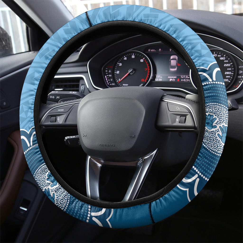 Custom NSW Blues Rugby Steering Wheel Cover Aussie Aboriginal Mix Polynesian Pattern