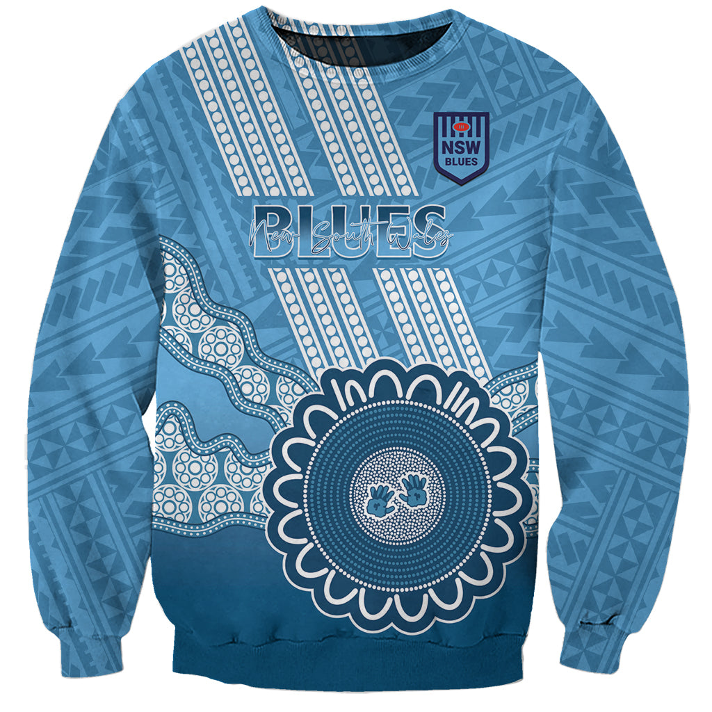 Custom NSW Blues Rugby Sweatshirt Aussie Aboriginal Mix Polynesian Pattern