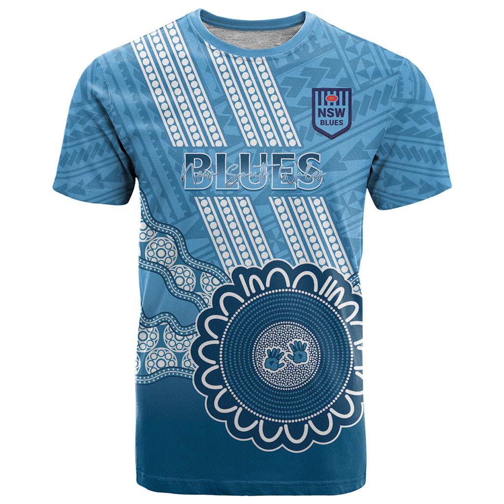 Custom NSW Blues Rugby T Shirt Aussie Aboriginal Mix Polynesian Pattern