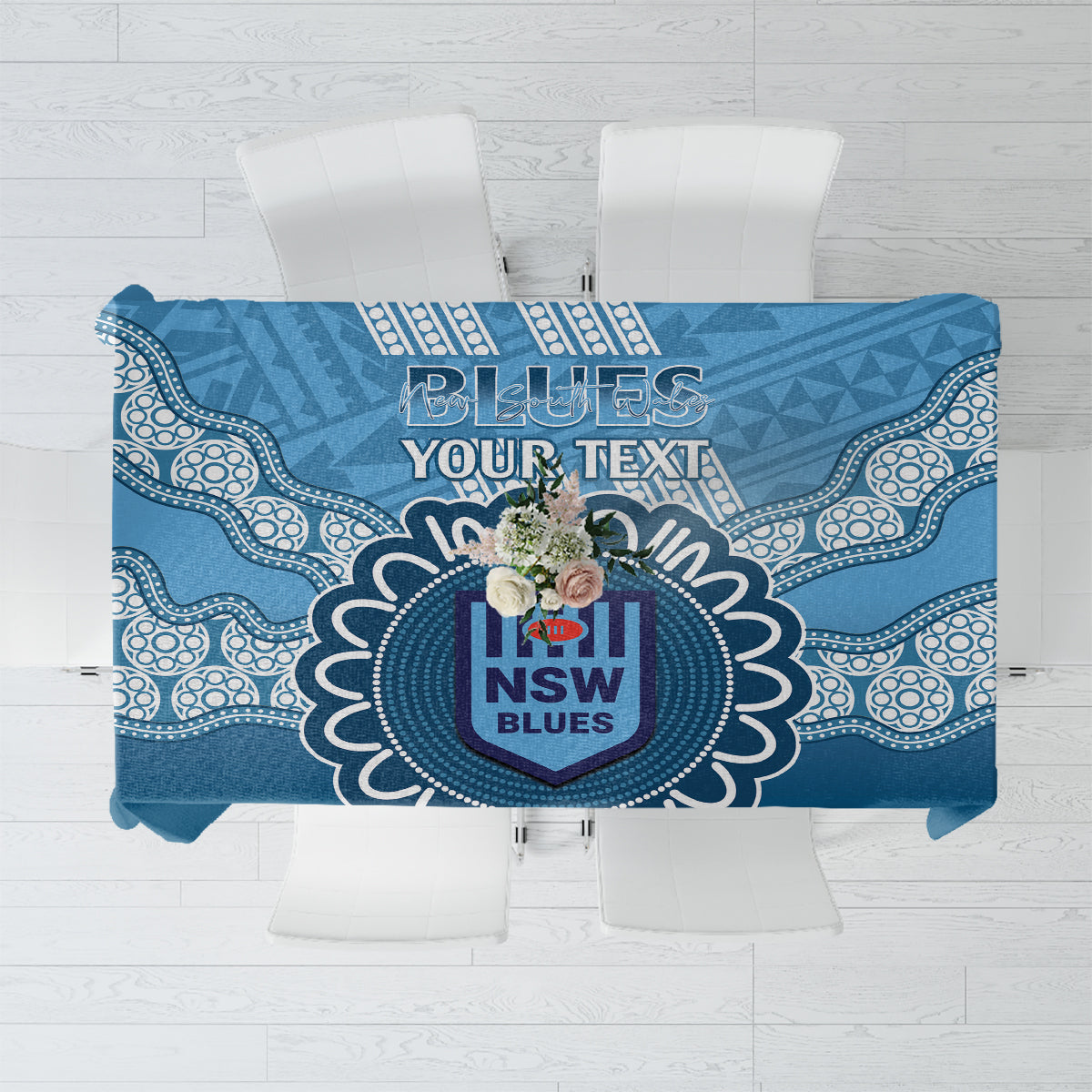 Custom NSW Blues Rugby Tablecloth Aussie Aboriginal Mix Polynesian Pattern
