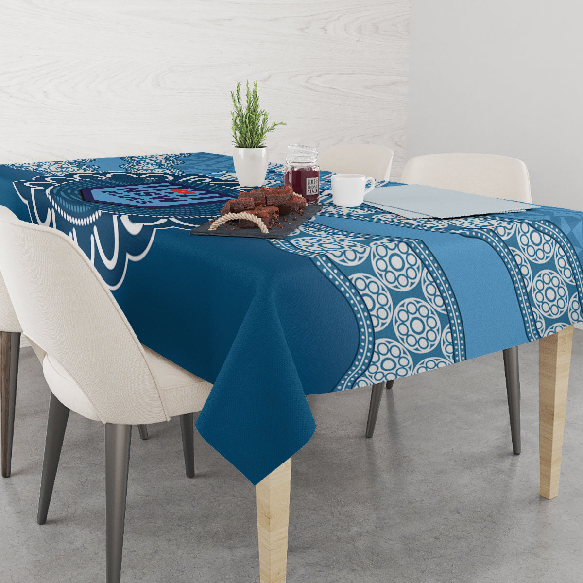 Custom NSW Blues Rugby Tablecloth Aussie Aboriginal Mix Polynesian Pattern