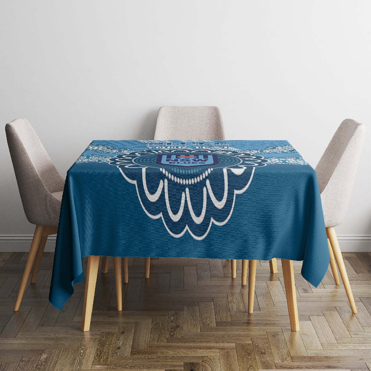 Custom NSW Blues Rugby Tablecloth Aussie Aboriginal Mix Polynesian Pattern