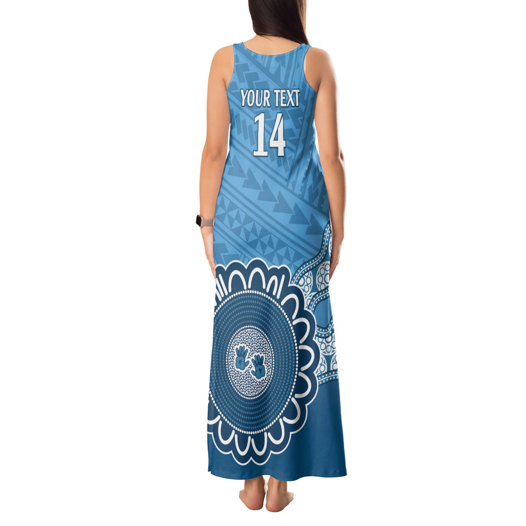 Custom NSW Blues Rugby Tank Maxi Dress Aussie Aboriginal Mix Polynesian Pattern