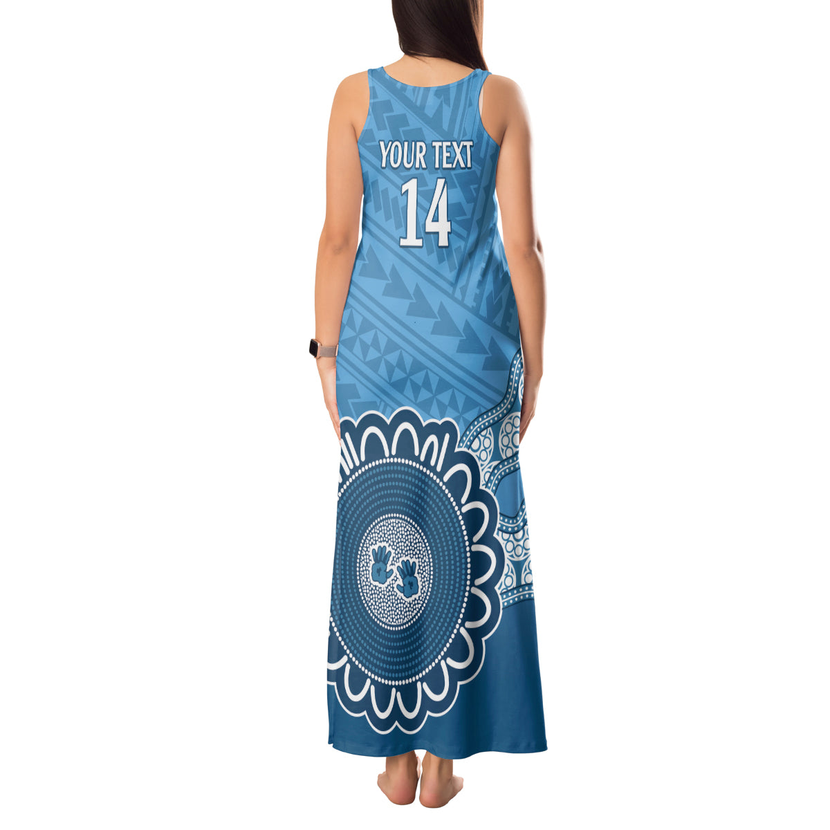 Custom NSW Blues Rugby Tank Maxi Dress Aussie Aboriginal Mix Polynesian Pattern