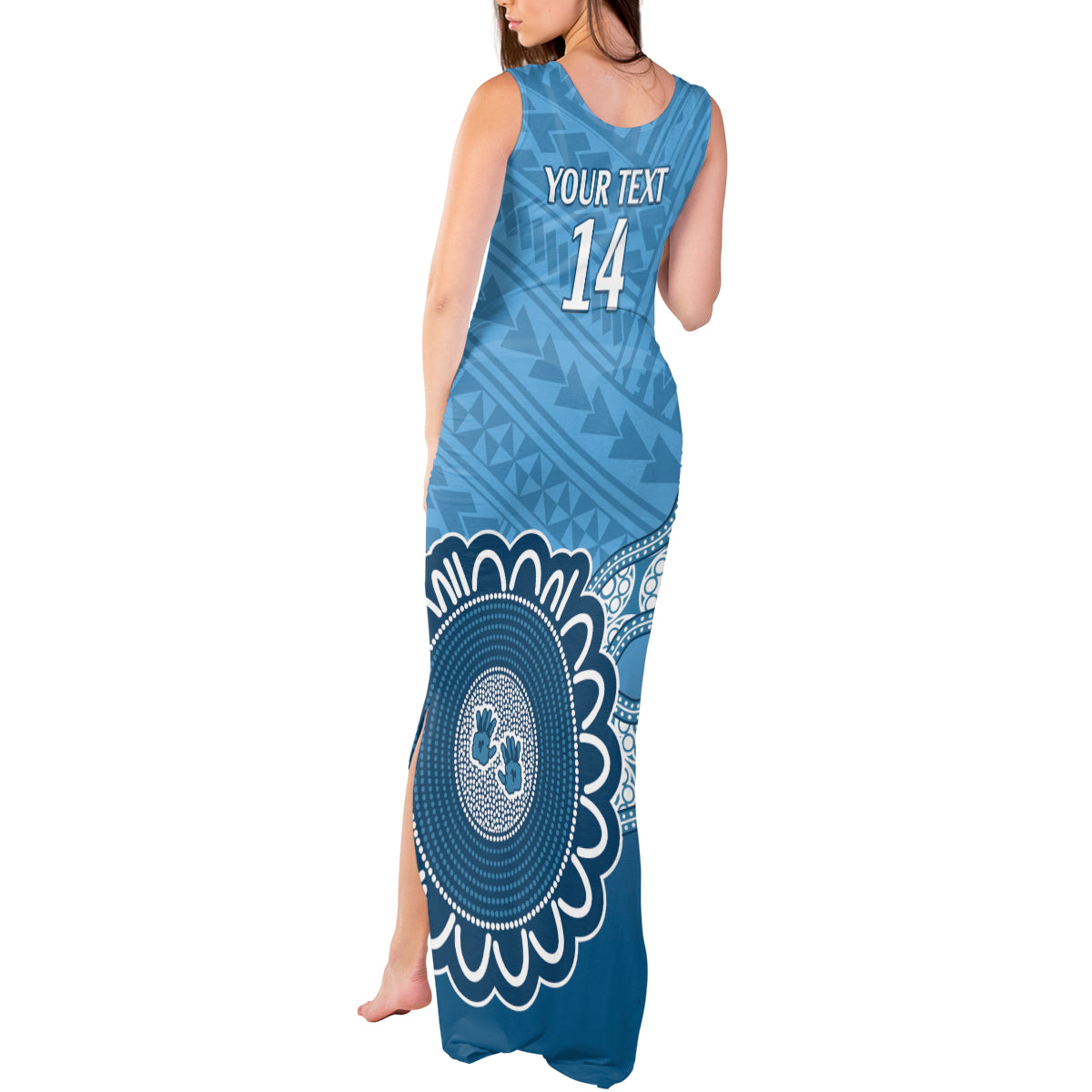 Custom NSW Blues Rugby Tank Maxi Dress Aussie Aboriginal Mix Polynesian Pattern