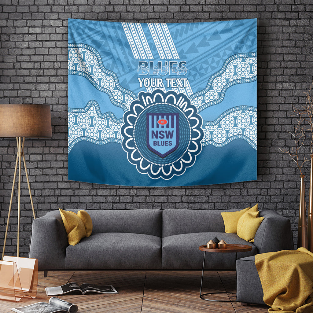 Custom NSW Blues Rugby Tapestry Aussie Aboriginal Mix Polynesian Pattern