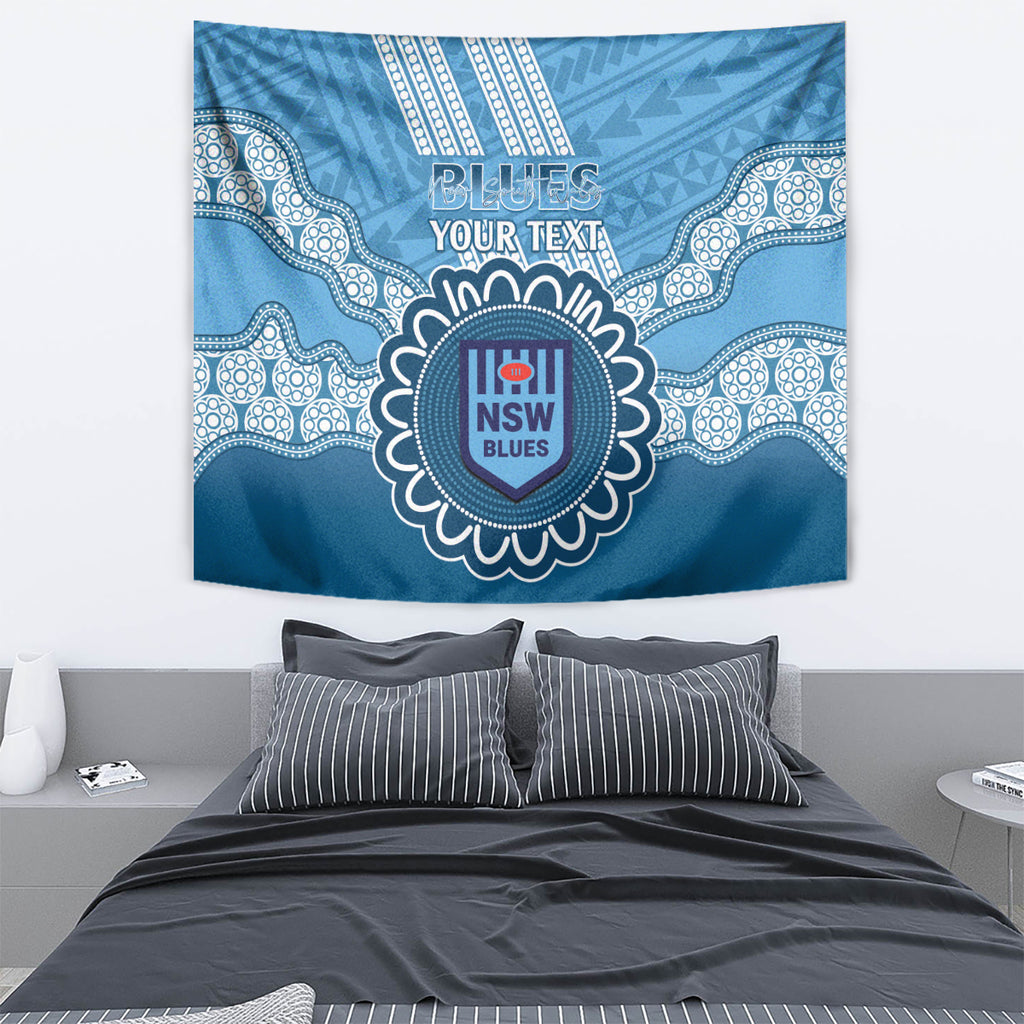 Custom NSW Blues Rugby Tapestry Aussie Aboriginal Mix Polynesian Pattern
