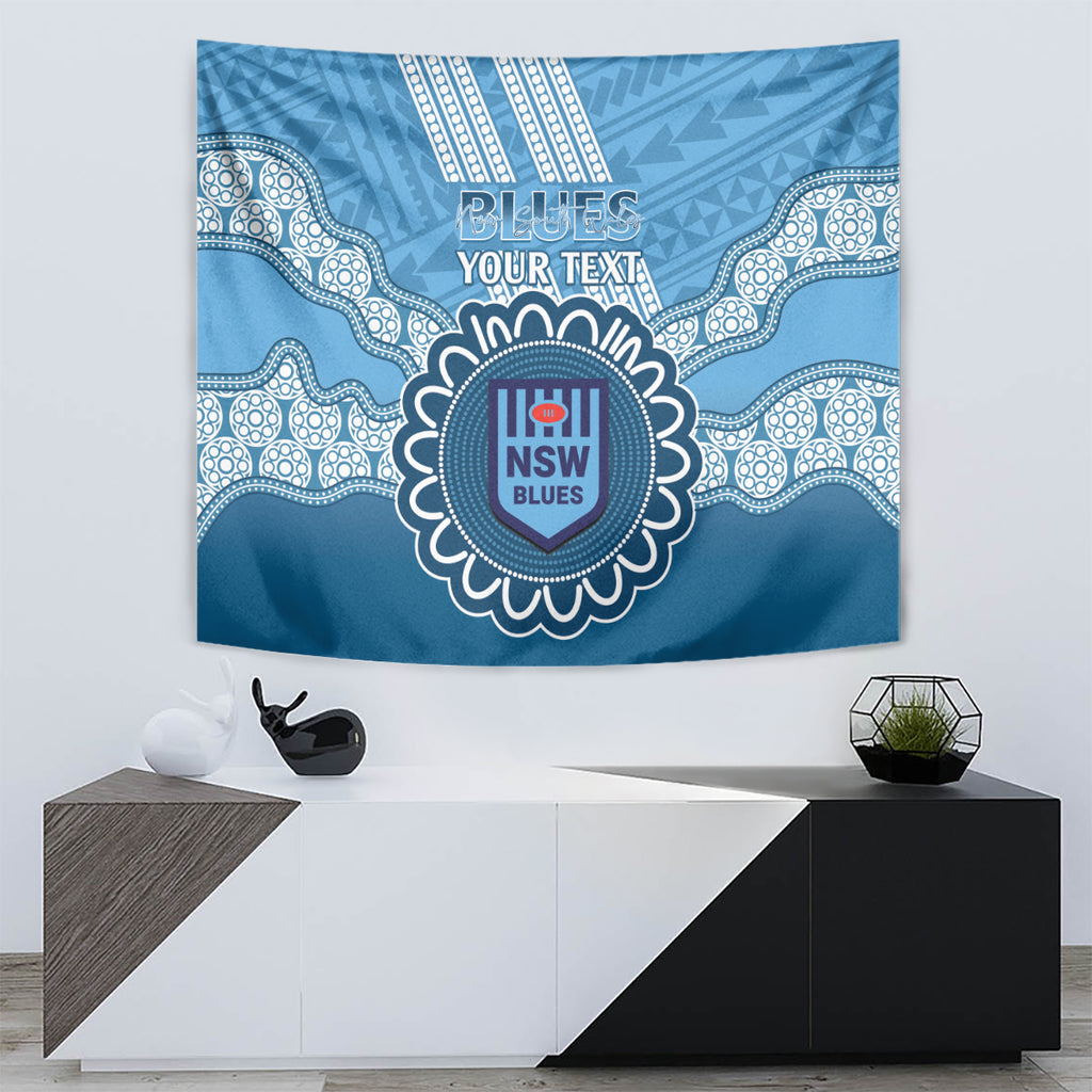 Custom NSW Blues Rugby Tapestry Aussie Aboriginal Mix Polynesian Pattern