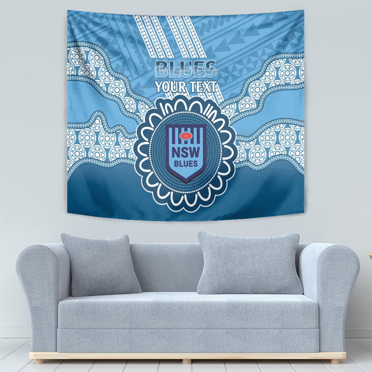 Custom NSW Blues Rugby Tapestry Aussie Aboriginal Mix Polynesian Pattern