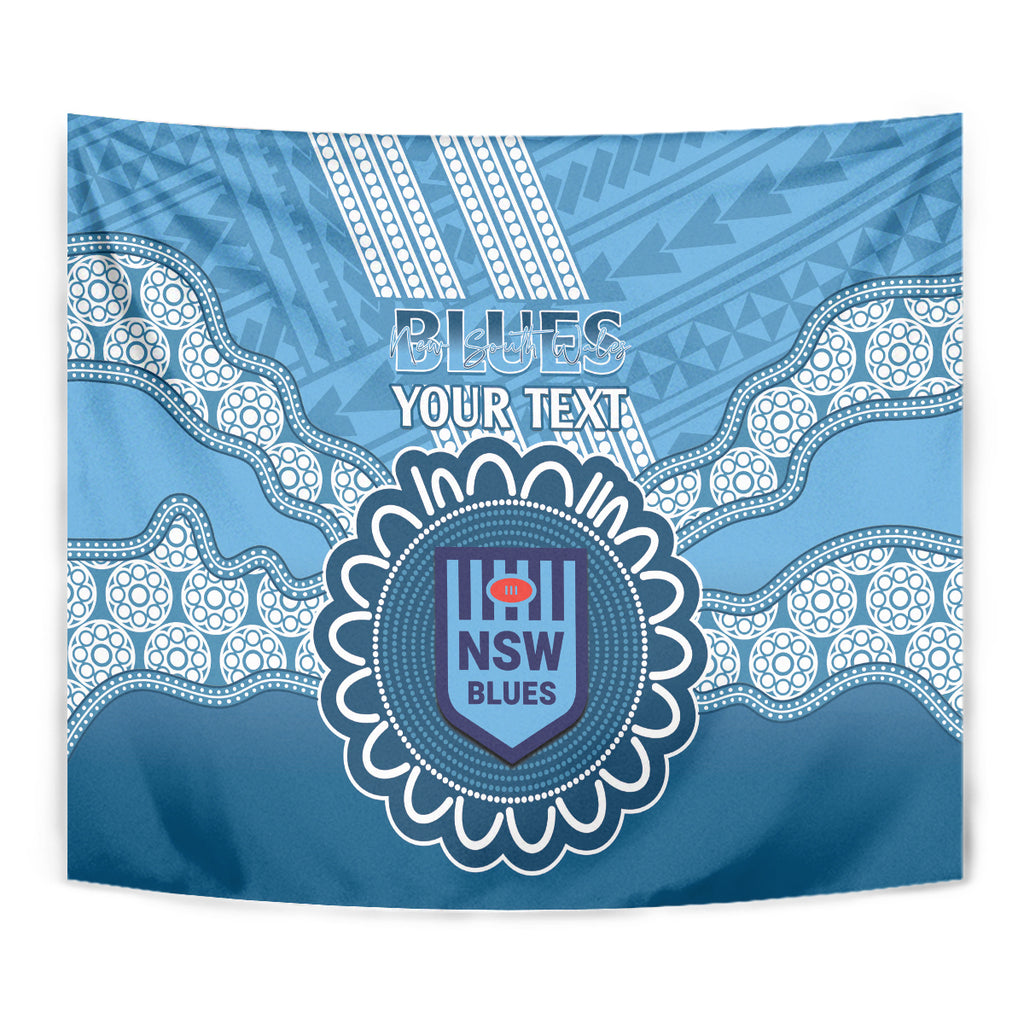 Custom NSW Blues Rugby Tapestry Aussie Aboriginal Mix Polynesian Pattern