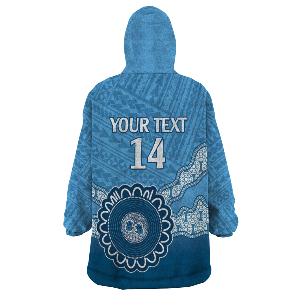 Custom NSW Blues Rugby Wearable Blanket Hoodie Aussie Aboriginal Mix Polynesian Pattern