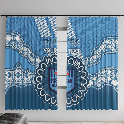 Custom NSW Blues Rugby Window Curtain Aussie Aboriginal Mix Polynesian Pattern