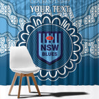 Custom NSW Blues Rugby Window Curtain Aussie Aboriginal Mix Polynesian Pattern