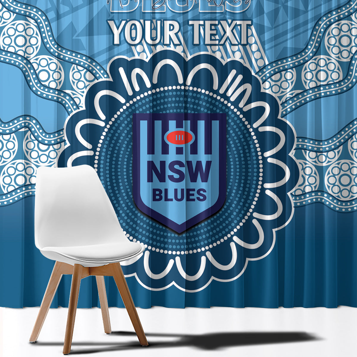 Custom NSW Blues Rugby Window Curtain Aussie Aboriginal Mix Polynesian Pattern