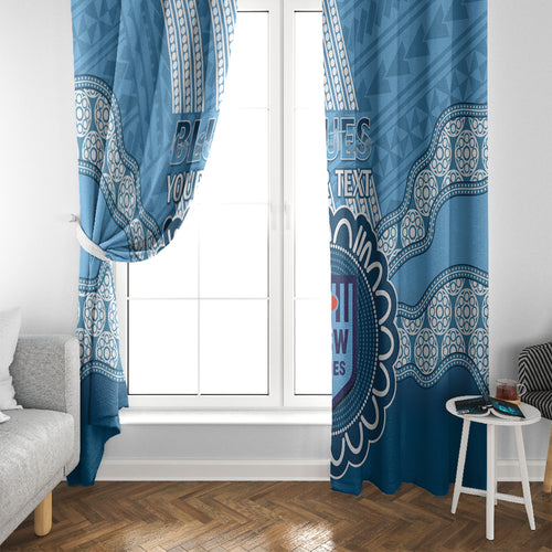 Custom NSW Blues Rugby Window Curtain Aussie Aboriginal Mix Polynesian Pattern