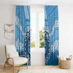 Custom NSW Blues Rugby Window Curtain Aussie Aboriginal Mix Polynesian Pattern