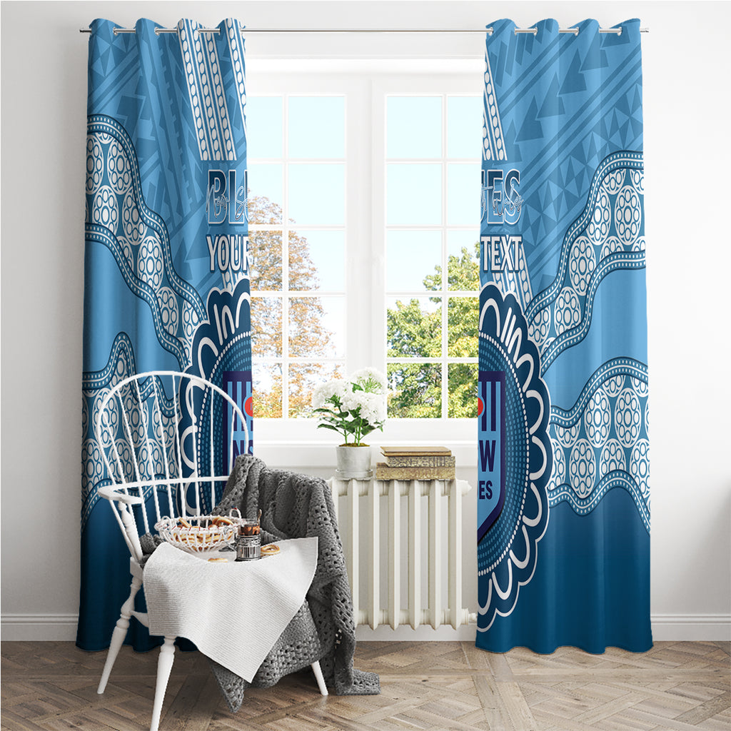 Custom NSW Blues Rugby Window Curtain Aussie Aboriginal Mix Polynesian Pattern