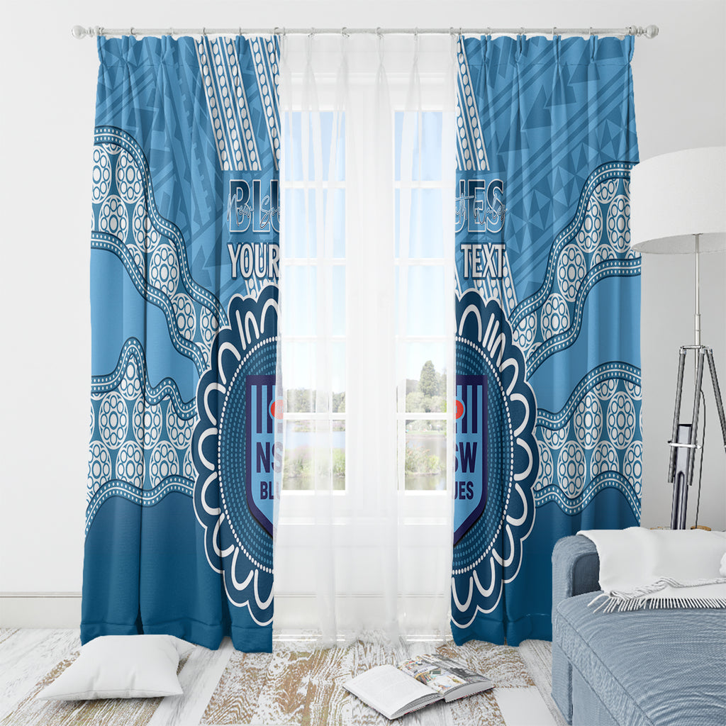 Custom NSW Blues Rugby Window Curtain Aussie Aboriginal Mix Polynesian Pattern