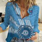 Custom NSW Blues Rugby Women Casual Shirt Aussie Aboriginal Mix Polynesian Pattern