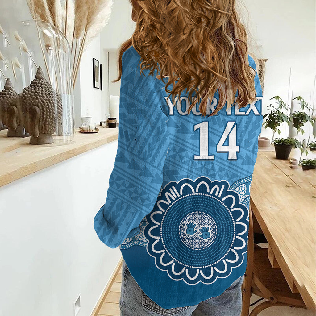 Custom NSW Blues Rugby Women Casual Shirt Aussie Aboriginal Mix Polynesian Pattern