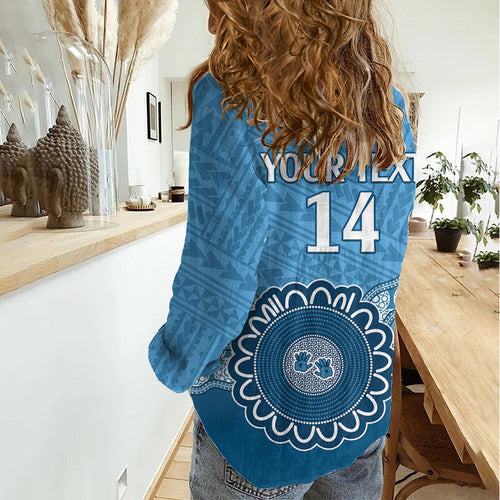 Custom NSW Blues Rugby Women Casual Shirt Aussie Aboriginal Mix Polynesian Pattern