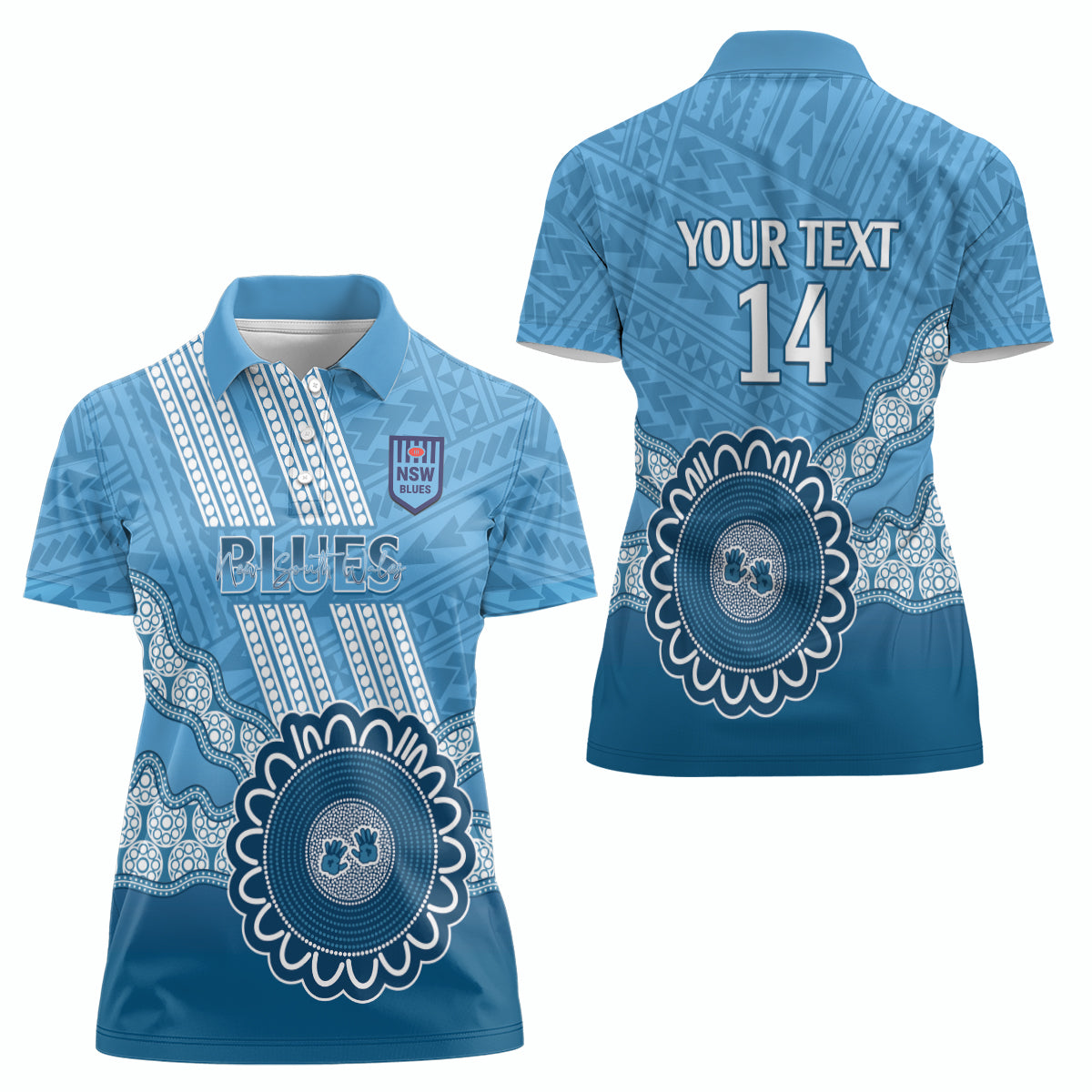 Custom NSW Blues Rugby Women Polo Shirt Aussie Aboriginal Mix Polynesian Pattern