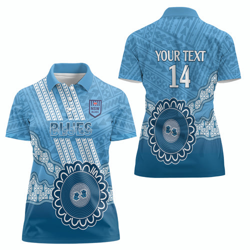 Custom NSW Blues Rugby Women Polo Shirt Aussie Aboriginal Mix Polynesian Pattern