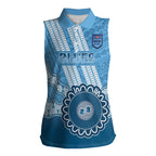 Custom NSW Blues Rugby Women Sleeveless Polo Shirt Aussie Aboriginal Mix Polynesian Pattern