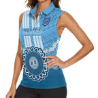 Custom NSW Blues Rugby Women Sleeveless Polo Shirt Aussie Aboriginal Mix Polynesian Pattern