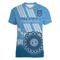 Custom NSW Blues Rugby Women V-Neck T-Shirt Aussie Aboriginal Mix Polynesian Pattern